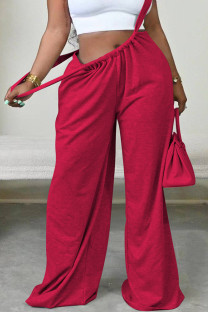 Rose Red Casual Street Solid Patchwork Loose Low Waist Wide Leg Solid Color Bottoms