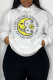 White Casual Street Print Draw String Hooded Collar Tops