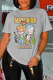 Light Gray Street Cute Print Letter O Neck T-Shirts