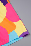 Colour Casual Print Patchwork High Waist Straight Full Print Bottoms