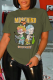Army Green Street Cute Print Letter O Neck T-Shirts