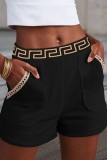 Black Casual Patchwork Basic Regular High Waist Conventional Patchwork Shorts