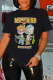 Black Street Cute Print Letter O Neck T-Shirts