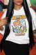 White Daily Cute Print Draw String Hooded Collar Tops