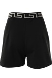 Black Casual Patchwork Basic Regular High Waist Conventional Patchwork Shorts