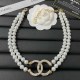 White Gold Elegant Letter Pearl Rhinestone Necklaces