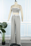 Grey Casual Solid Patchwork Strapless Sleeveless Two Pieces