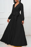 Red Elegant Solid Bandage Patchwork Pleated V Neck A Line Dresses