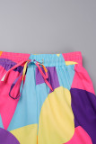 Colour Casual Print Patchwork High Waist Straight Full Print Bottoms