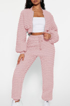 Pink Street Solid Patchwork Draw String Zipper O Neck Long Sleeve Two Pieces