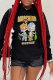 Black Daily Cute Print Draw String Hooded Collar Tops