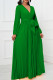 Green Elegant Solid Bandage Patchwork Pleated V Neck A Line Dresses