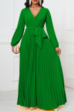 Red Elegant Solid Bandage Patchwork Pleated V Neck A Line Dresses