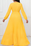 Red Elegant Solid Bandage Patchwork Pleated V Neck A Line Dresses