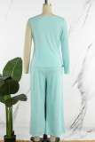 Light Green Casual Sweet Solid Patchwork Pocket Slit O Neck Nine Points Sleeve Two Pieces(No Brooch)
