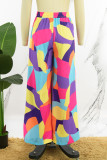 Colour Casual Print Patchwork High Waist Straight Full Print Bottoms