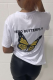 White Casual Vintage Print Butterfly Print Patchwork O Neck T-Shirts