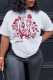 White Casual Vintage Print Patchwork O Neck T-Shirts