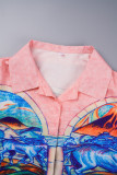 Pink Sexy Print Patchwork POLO collar T-Shirts