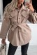 Khaki Casual Solid With Belt Turndown Collar Outerwear