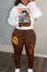 White Casual Print Patchwork Draw String Pocket Hooded Collar Long Sleeve Two Pieces
