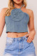 Blue Sexy Casual Solid Frenulum Backless Halter Tops