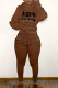 Brown Casual Letter Patchwork Draw String Pocket Hooded Collar Long Sleeve Two Pieces