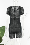 Grey Sexy Casual Solid See-through O Neck Skinny Romper