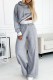 Grey Casual Solid Patchwork Hooded Collar Long Sleeve Two Pieces