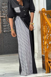 Black Casual Sweet Print Patchwork Pocket Buckle Mandarin Collar Half Sleeve Two Pieces