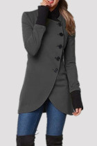 Grey Casual Solid Lace Buttons Outerwear