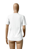 White Casual Letter Print Basic O Neck T-Shirts