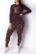 Dark Brown Casual Print Letter O Neck Long Sleeve Two Pieces