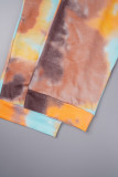 Orange Casual Print Frenulum Tie-dye O Neck Plus Size Two Pieces