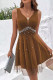 Coffee Sexy Party Formal Patchwork Beading V Neck Sleeveless Dress Dresses
