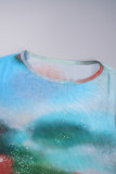Green Casual Print Basic O Neck Long Sleeve Two Pieces
