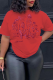Red Casual Vintage Print Patchwork O Neck T-Shirts