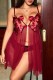 Red Sexy Living Solid Hollowed Out See-through Backless With Bow Spaghetti Strap Plus Size Sleepwear