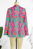 Rose Red Casual Print Cardigan Turn-back Collar Outerwear