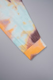Purple Casual Print Frenulum Tie-dye O Neck Plus Size Two Pieces