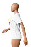White Casual Letter Print Basic O Neck T-Shirts
