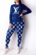 Blue Casual Print Letter O Neck Long Sleeve Two Pieces