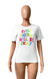 White Casual Letter Print Basic O Neck T-Shirts