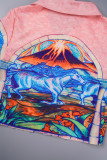 Pink Sexy Print Patchwork POLO collar T-Shirts