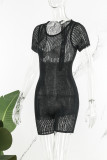 Black Sexy Casual Solid See-through O Neck Skinny Romper