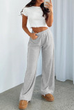 Coffee Casual Solid Basic Regular High Waist Conventional Solid Color Trousers