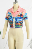 Pink Sexy Print Patchwork POLO collar T-Shirts