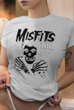 Light Gray Casual Daily Print Skull Patchwork O Neck T-Shirts