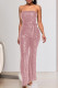 Pink Gold Street Solid Bandage Sequins Patchwork Strapless Regular Jumpsuits