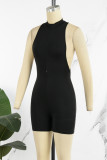 Grey Casual Solid Backless Zipper Collar Skinny Romper